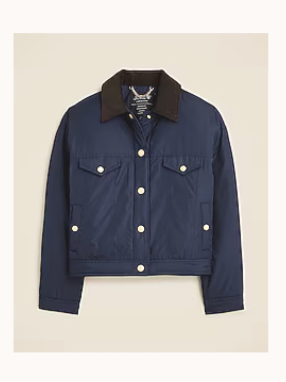 J. Crew Navy Puffer Trucker Jacket with Corduroy Collar